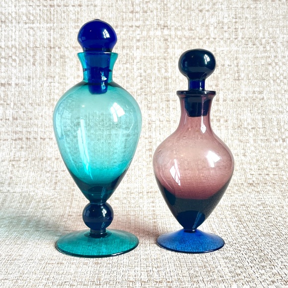 Vintage Hand Blown Glass Perfume Bottles Mini Decanters Apothecary Vanity Empoli - Picture 5 of 9